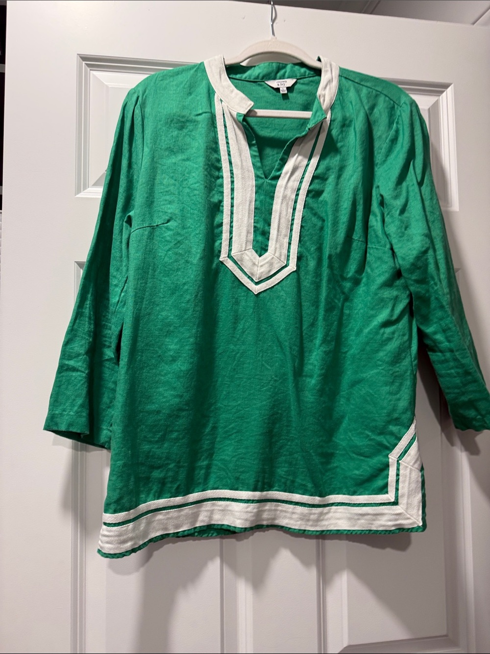 crown & ivy Green Tunic Shirt with White Trim large